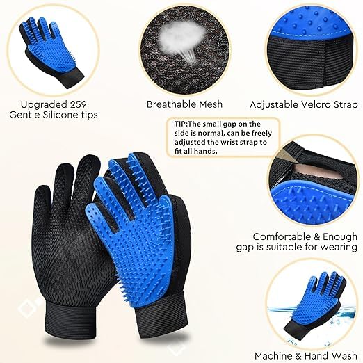 Enhanced Pet Grooming Gloves – Gentle Deshedding Brush for Dogs, Cats & Horses with Long or Short Hair – 1 Pair (Blue) for Efficient Hair Removal & Massage