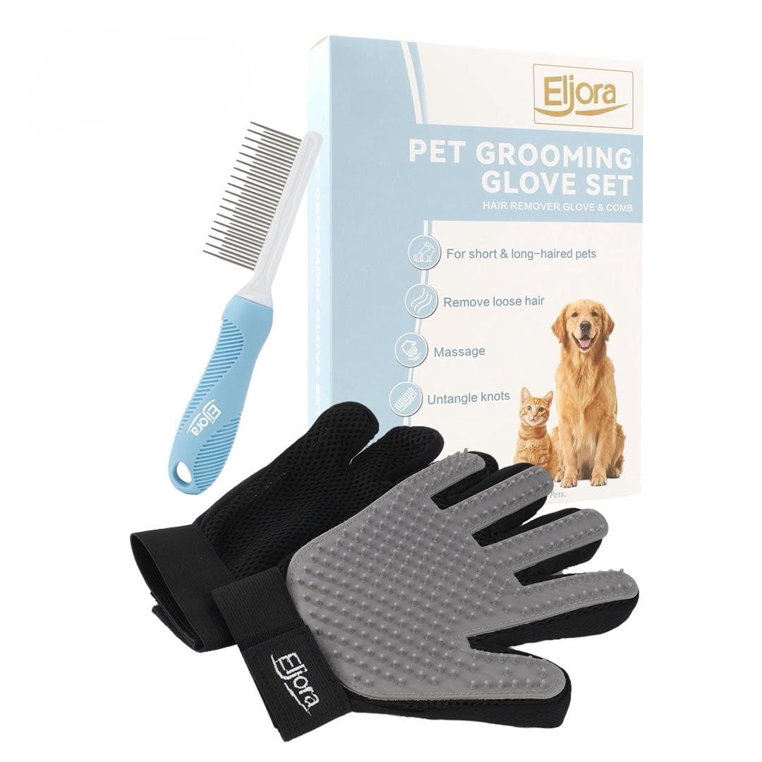 Pet Grooming Gloves (Pair – Left & Right) – 260 Silicone Tips, Dog & Cat Hair Remover, Deshedding & Massage Glove for Long & Short Hair Pets