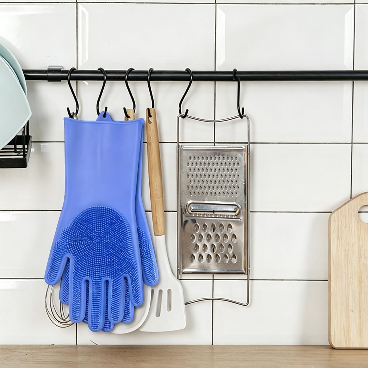 Pet Grooming Gloves, Silicone 5-Finger Deshedding Bath Brush Mitt, 13.39×6.30in Heat Resistant Massage Glove, Gentle Shedding Removal for Dogs Cats Rabbits Horses, Blue