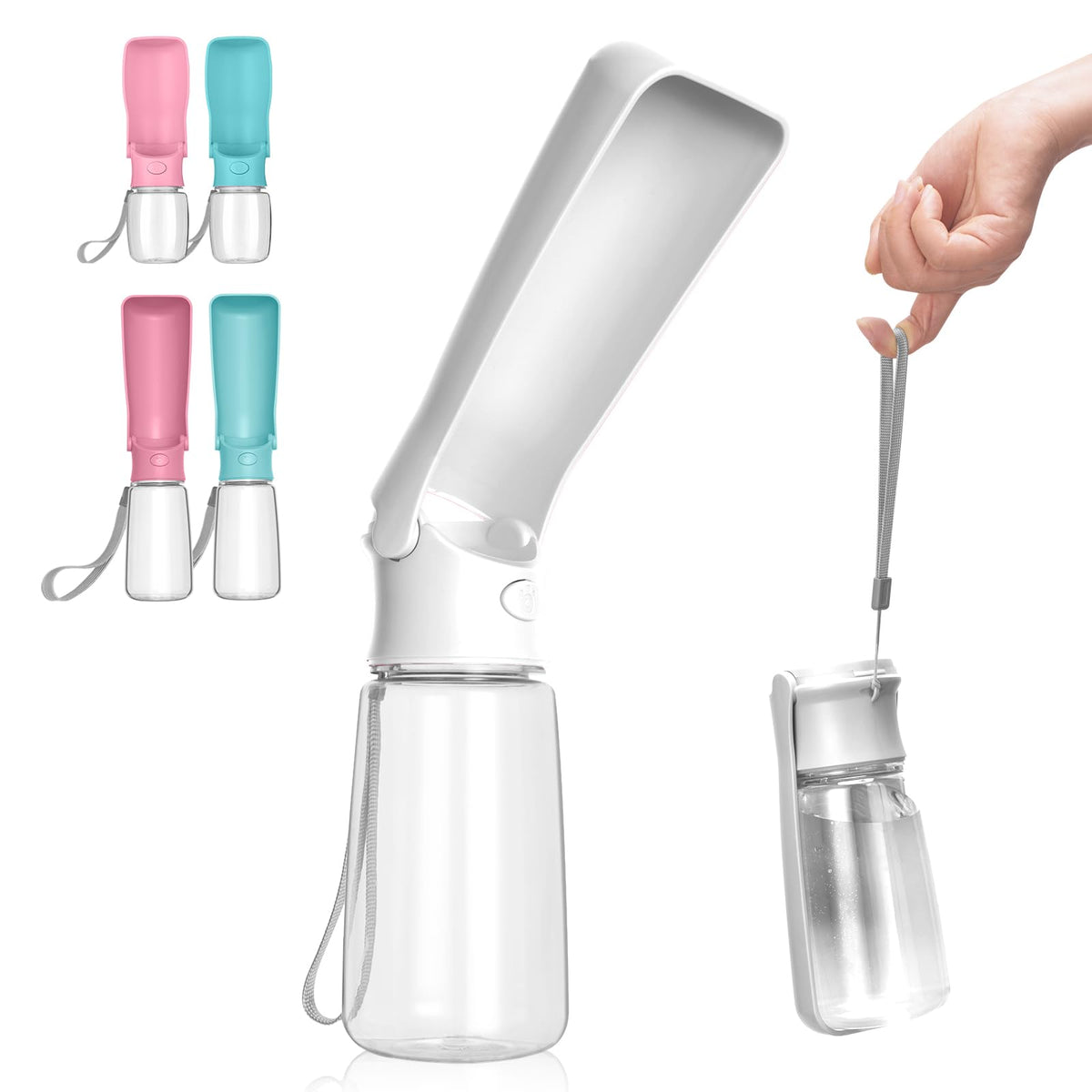 Portable Dog Water Bottle, Foldable Dog Water Bottle Leak Proof Dispenser for Puppy Small Medium Large Dogs, Pet Drink Cup for Walking Hiking Traveling(Pink,12oz)