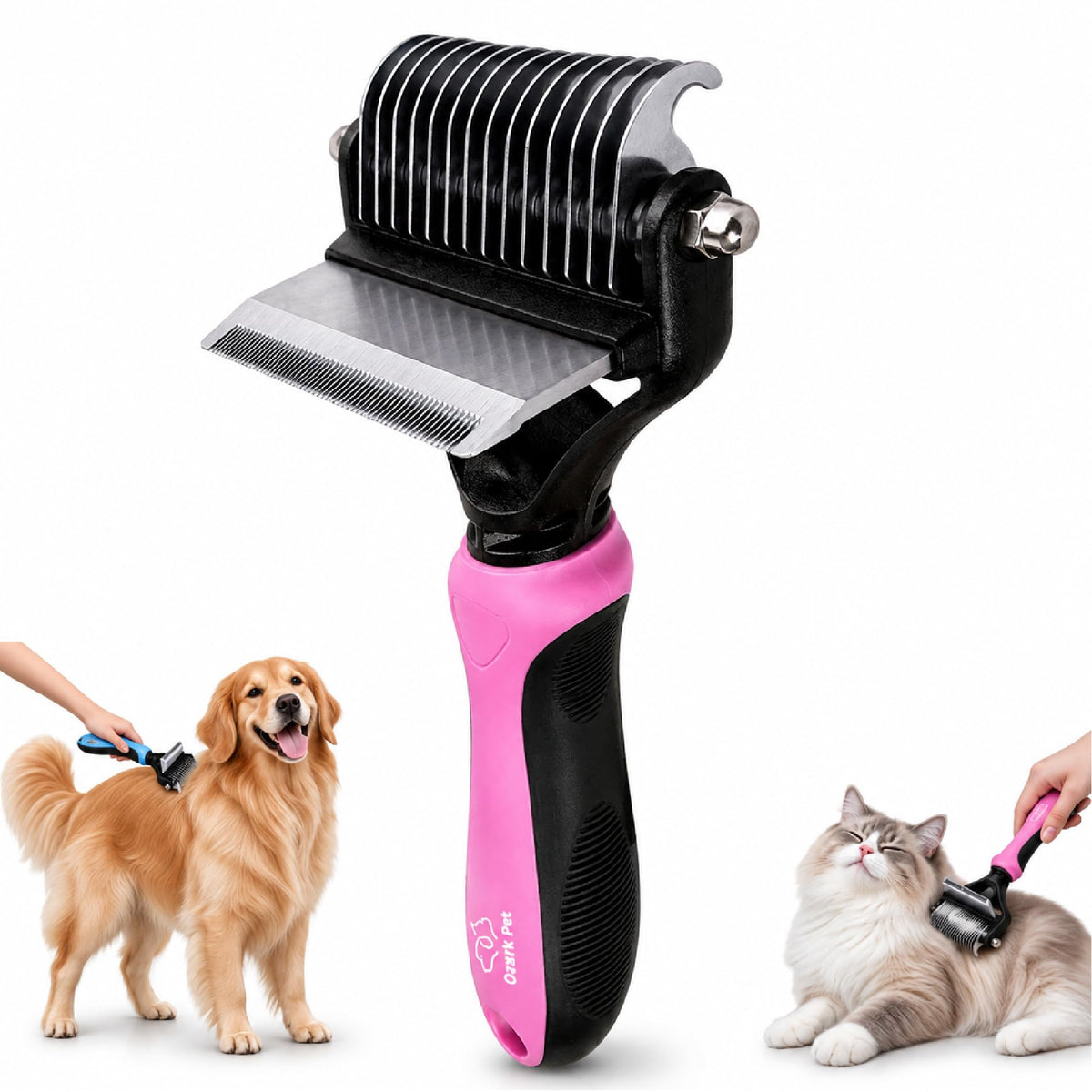 Dog Deshedding Brush & Grooming Glove Kit, Double-Sided 22 87 Teeth Undercoat Rake & Dematting Comb for Dog Cat Grooming Tools for Loose Fur, Short to Long Hair Reduces Shedding, Blue Small
