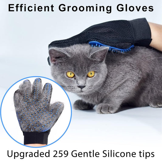 Cat Grooming Glove Brush, Pet Hair Remover Tool, 1 Pair Reusable Dog Hair Fur Remover for Carpet, Furniture, Couch, Clothes, Eco-Friendly and High efficiency (Blue)