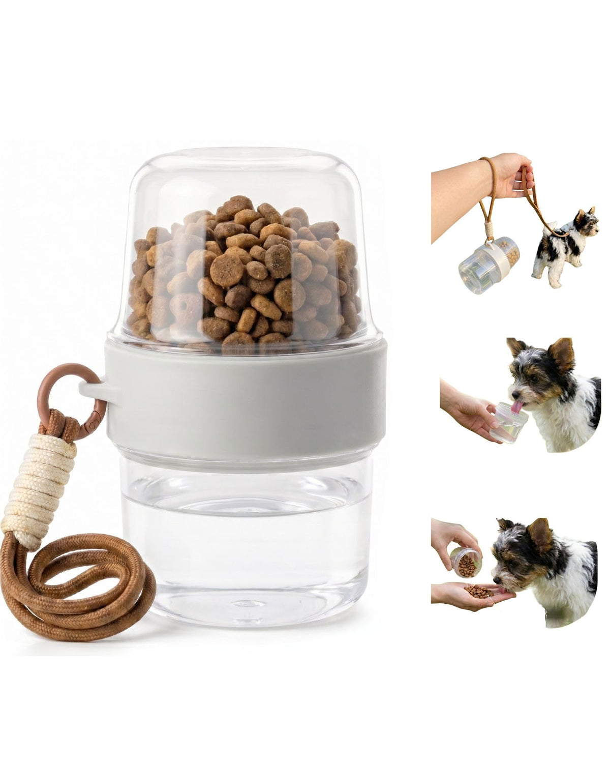 Portable Pet Travel Water Bottle and Food Container - 2-in-1 Detachable Dog Travel Cup for Walking, Hiking and Traveling - Leak-Proof, BPA Free & Food Grade Safety Material (Gray, Small Size)