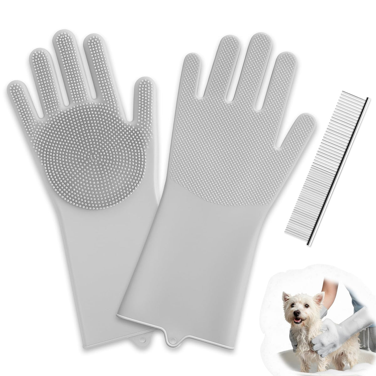 Silicone Pet Grooming Gloves Dog Washing Gloves for Bathing, 1 Pair Purple