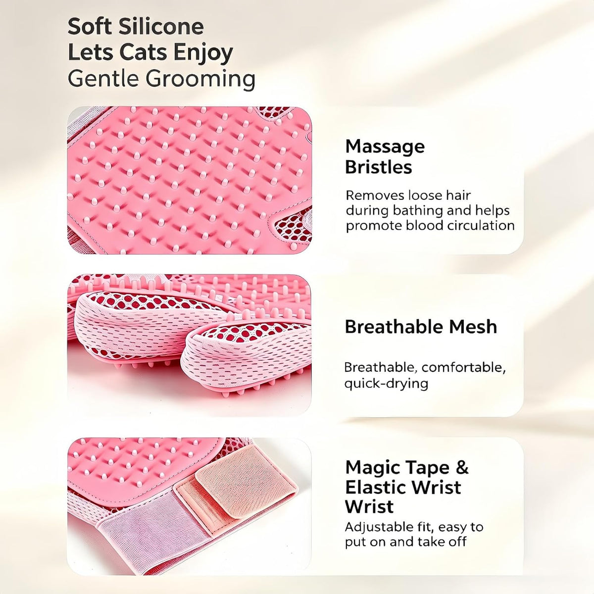 Pet Grooming Glove Double-Sided Deshedding Mitt Dogs & Cats,1 Glove Pink
