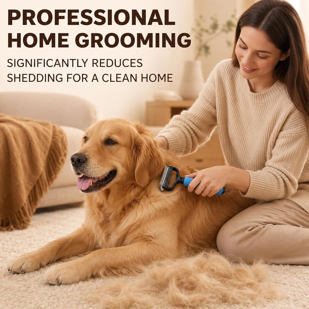 2PCS Pet Grooming Brush,Double Sided Undercoat Rake & Dematting Comb For Dogs And Cats,Deshedding Dog Brush Removes Tangles Knots and Loose Fur For Medium Long Haired Breeds(Large)