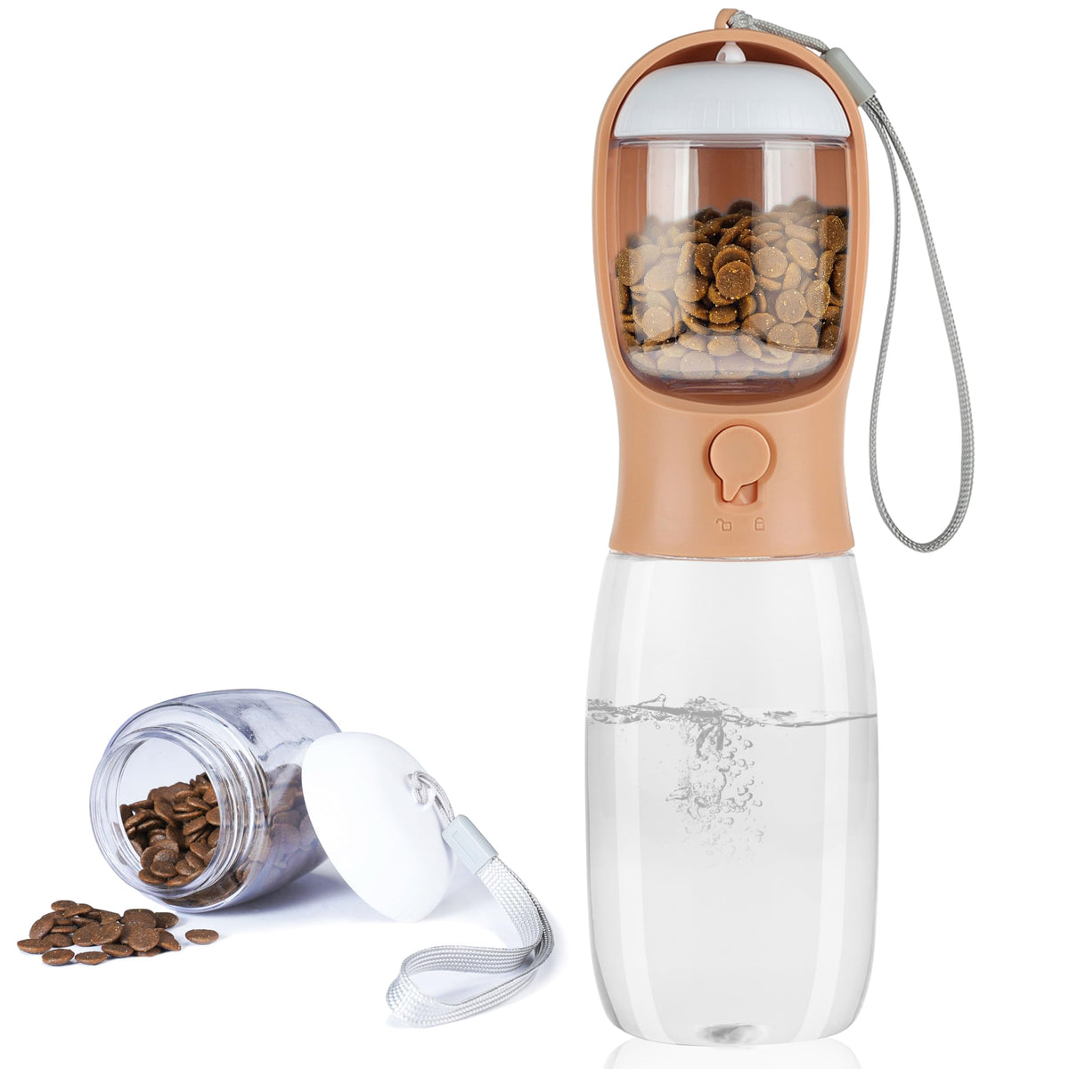 Dog Water Bottle with Food Container, Portable Leak Proof Pet Water Dispenser for Walking Hiking Travel, Puppy Essentials Accessories for Small Large Dogs, Dog Gifts (10oz/15oz/19oz)