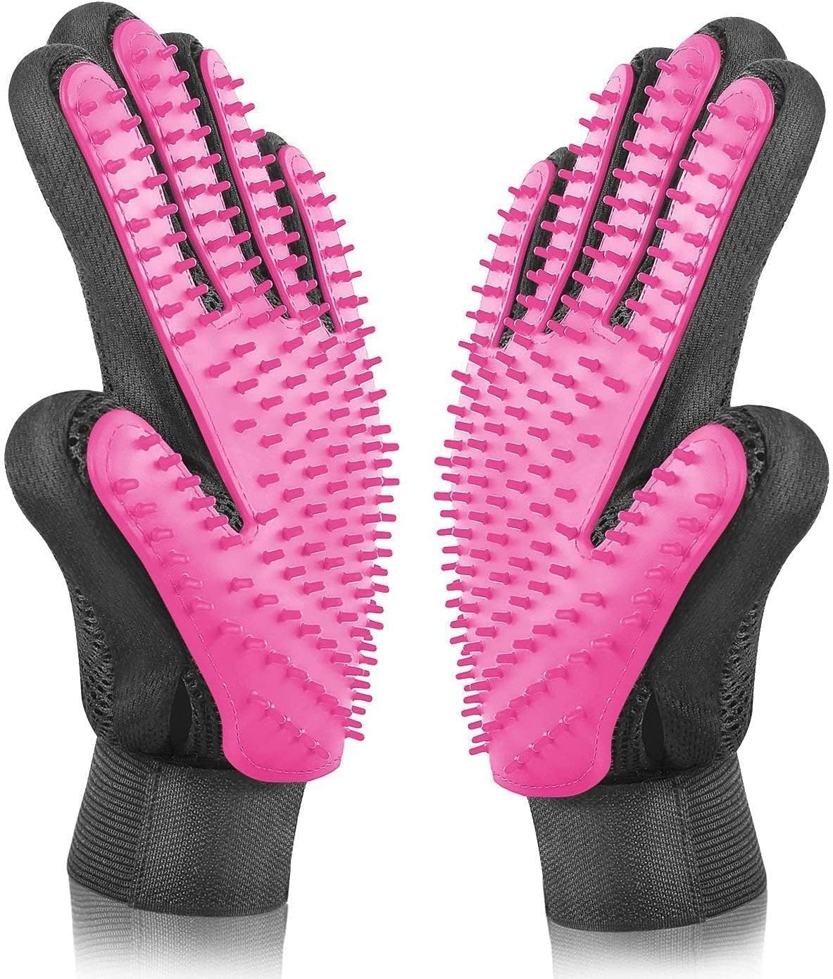 Pet Grooming Glove - Gentle Deshedding Brush Glove - Efficient Pet Hair Remover Mitt - Massage Tool with Enhanced Five Finger Design - Perfect for Dogs & Cats with Long & Short Fur (Blue)