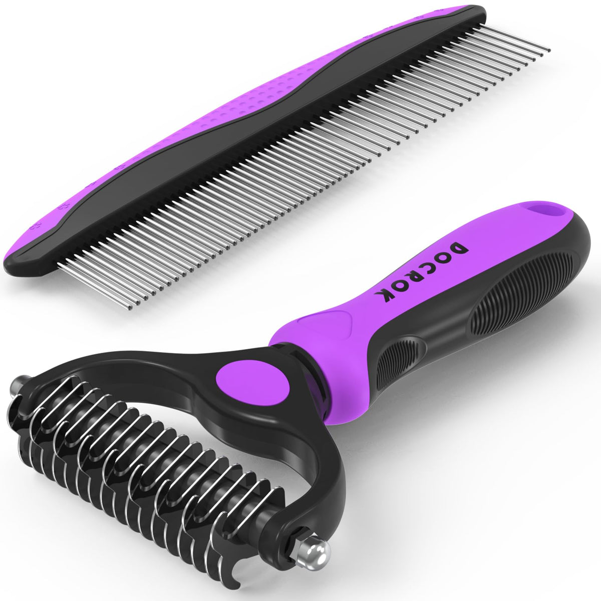 Docrok Pet Grooming Brush and Metal Comb Combo for Dogs & Cats, Green