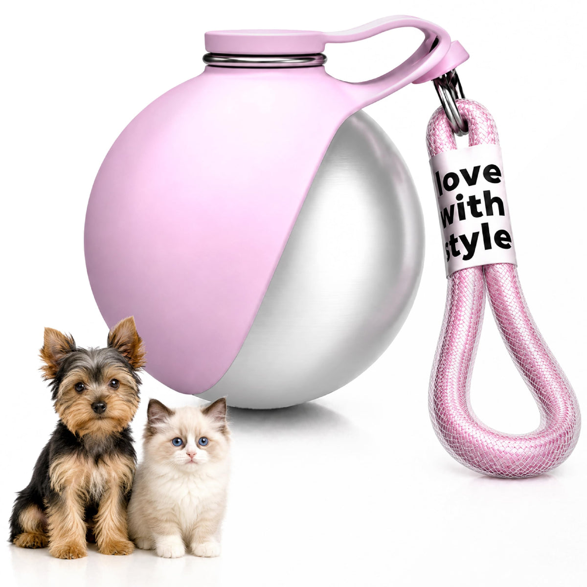 Portable Dog Water Bottle for Walking,10oz Stainless Steel Pet Water Dispenser with Foldable Silicone Bowl,Leak-Proof Puppy Water Bottle for Small Dogs,Cats,Hiking,Travel Outdoor Use(Blue)