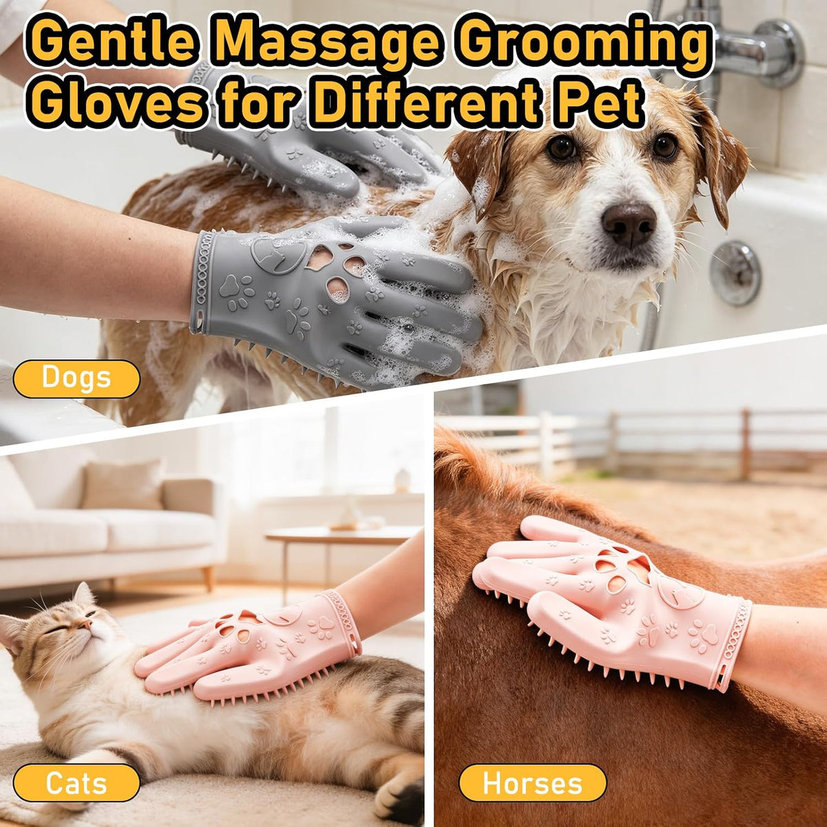 Pet Hair Removal Gloves Grooming 2 Pair Pink & Grey