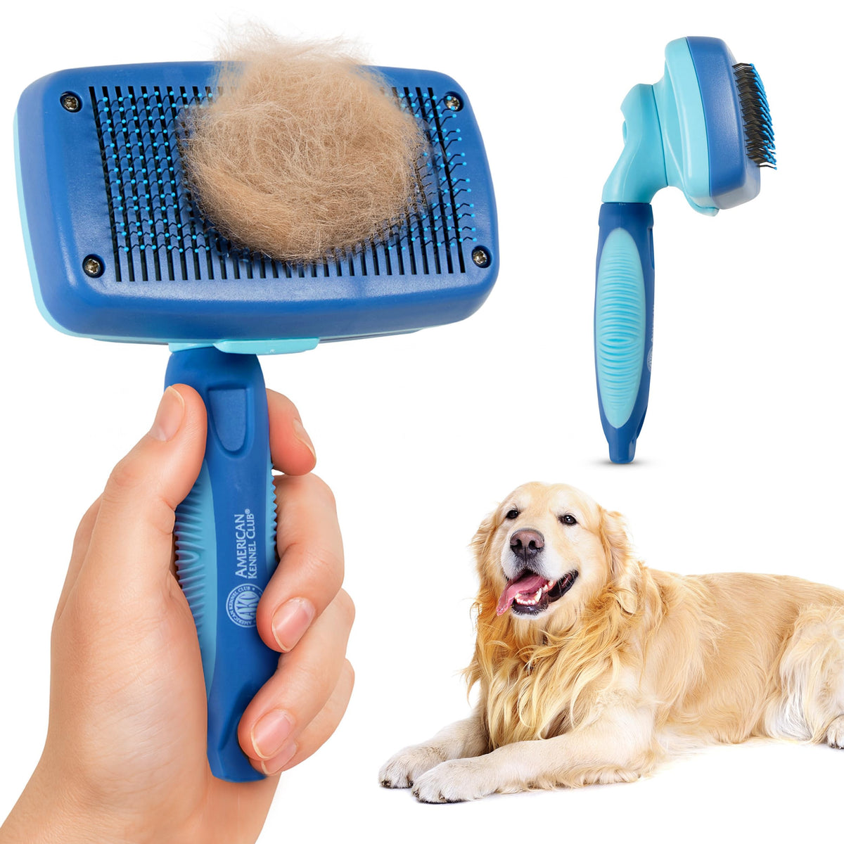 AKC 2-in-1 Grooming Brush for Dogs & Cats, Deshedding & Detangling