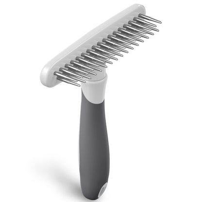DOGI Deshedding Brush - Undercoat Rake for Dogs, Cats, Matted, Short, Long Hair Coats - Double Row Stainless Steel Pins - Reduce Shedding by 90% (Blue)