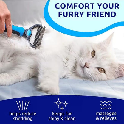 2-in-1 Pet Dematting Comb & Undercoat Rake – Professional Dog Deshedding Brush & Cat Detangler Tool for Stubborn Mats, Knots & Loose Fur Removal, Blue