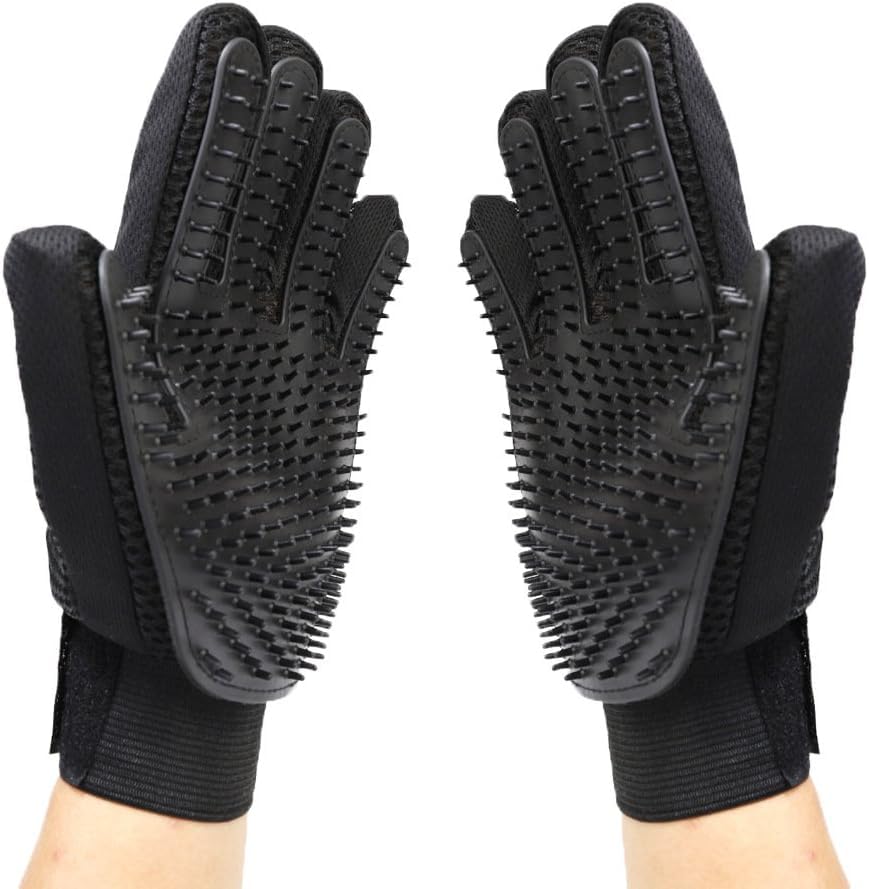 Pet Grooming Glove - Gentle Deshedding Brush Glove - Efficient Pet Hair Remover Mitt - Massage Tool with Enhanced Five Finger Design - Perfect for Dogs & Cats with Long & Short Fur (Blue)