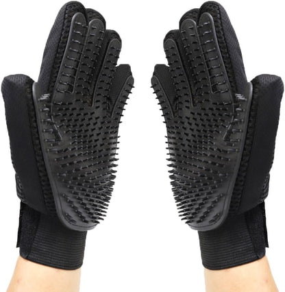 Pet Grooming Glove - Gentle Deshedding Brush Glove - Efficient Pet Hair Remover Mitt - Massage Tool with Enhanced Five Finger Design - Perfect for Dogs & Cats with Long & Short Fur (Blue)