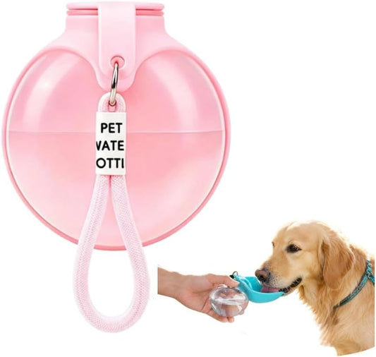 2 in 1 Portable Dog Water Bottle Tumbler, 10oz Dog Water Bottle with Silicone Foldable Bowl,for Walking Hiking Small Dog Water Bottle(Pink)