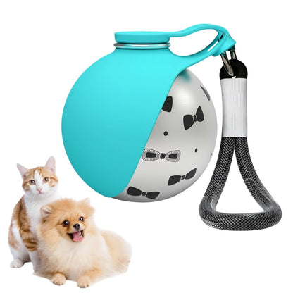 Portable Pet Water Bottle, 285ml/10 Oz Stainless Steel Compact Dog Drinking Bottles Leak Proof Cat Travel Water Bottles with Foldable Silicone Bowl for Outdoor Walking Hiking