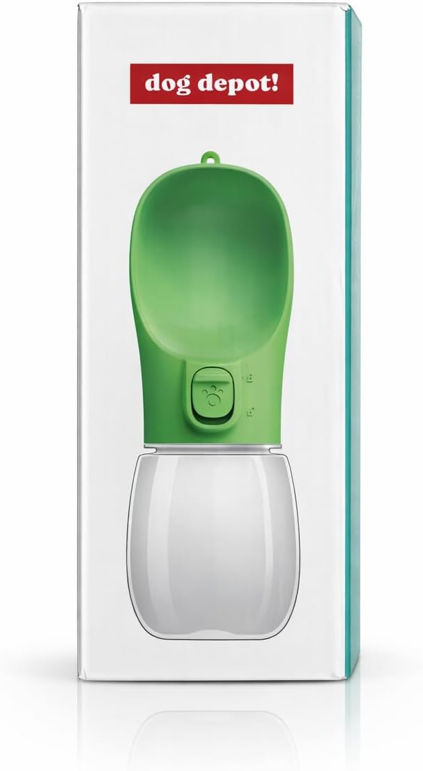 Leak-Proof Portable Dog Water Bottle with Built-in Bowl | Travel Pet Water Dispenser for Hiking, Walking & Outdoor Use | One-Hand Operation (Green)