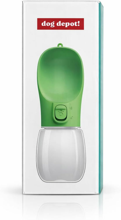 Leak-Proof Portable Dog Water Bottle with Built-in Bowl | Travel Pet Water Dispenser for Hiking, Walking & Outdoor Use | One-Hand Operation (Green)