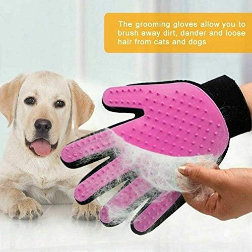 1 Pair Pet Hair Remover Gloves Dog Cat Brush Bath Grooming Massage Cleaning Tool Pet Hair Brush Fur Remover Gloves Massage Grooming Soft Silicone Carding Tool for Kitten Puppy (Pink)