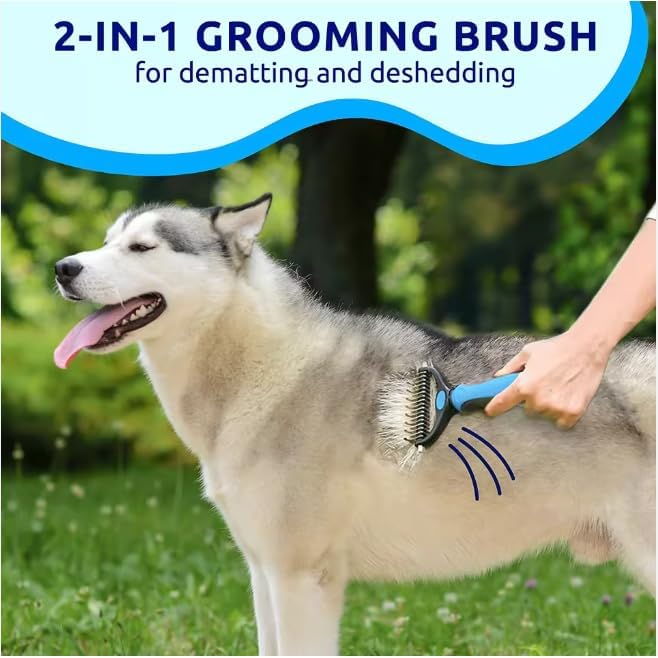 2-in-1 Pet Dematting Comb & Undercoat Rake – Professional Dog Deshedding Brush & Cat Detangler Tool for Stubborn Mats, Knots & Loose Fur Removal, Blue