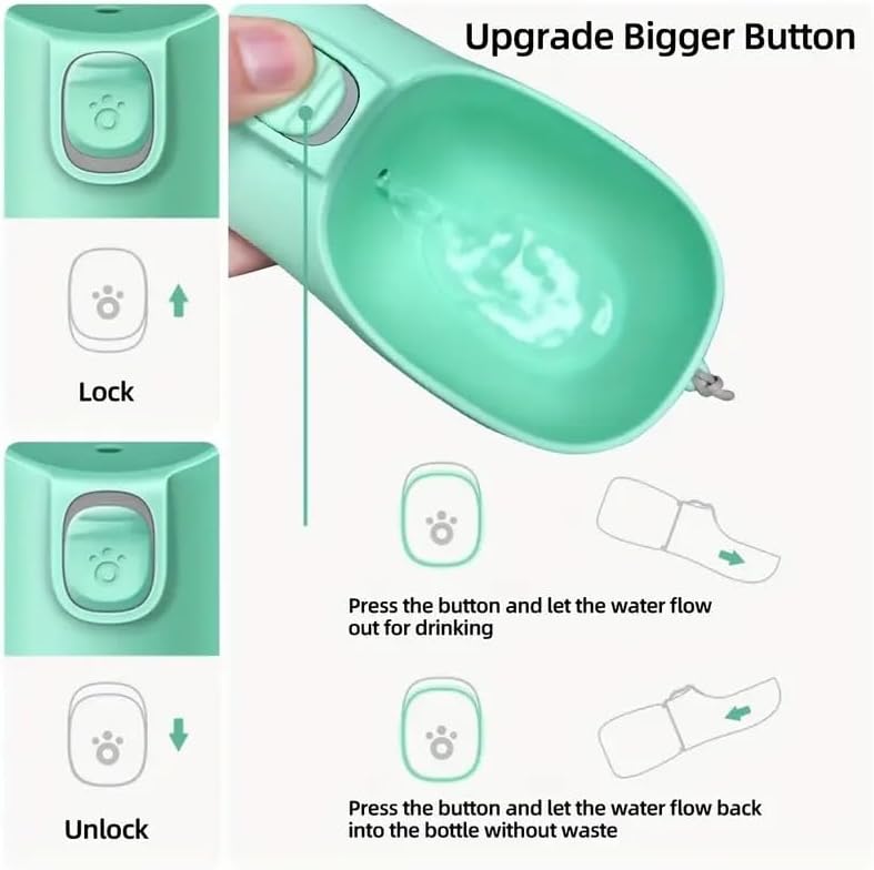 Leak-Proof Portable Dog Water Bottle with Built-in Bowl | Travel Pet Water Dispenser for Hiking, Walking & Outdoor Use | One-Hand Operation (Green)