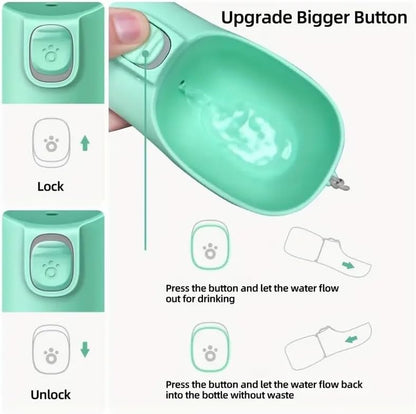 Leak-Proof Portable Dog Water Bottle with Built-in Bowl | Travel Pet Water Dispenser for Hiking, Walking & Outdoor Use | One-Hand Operation (Green)