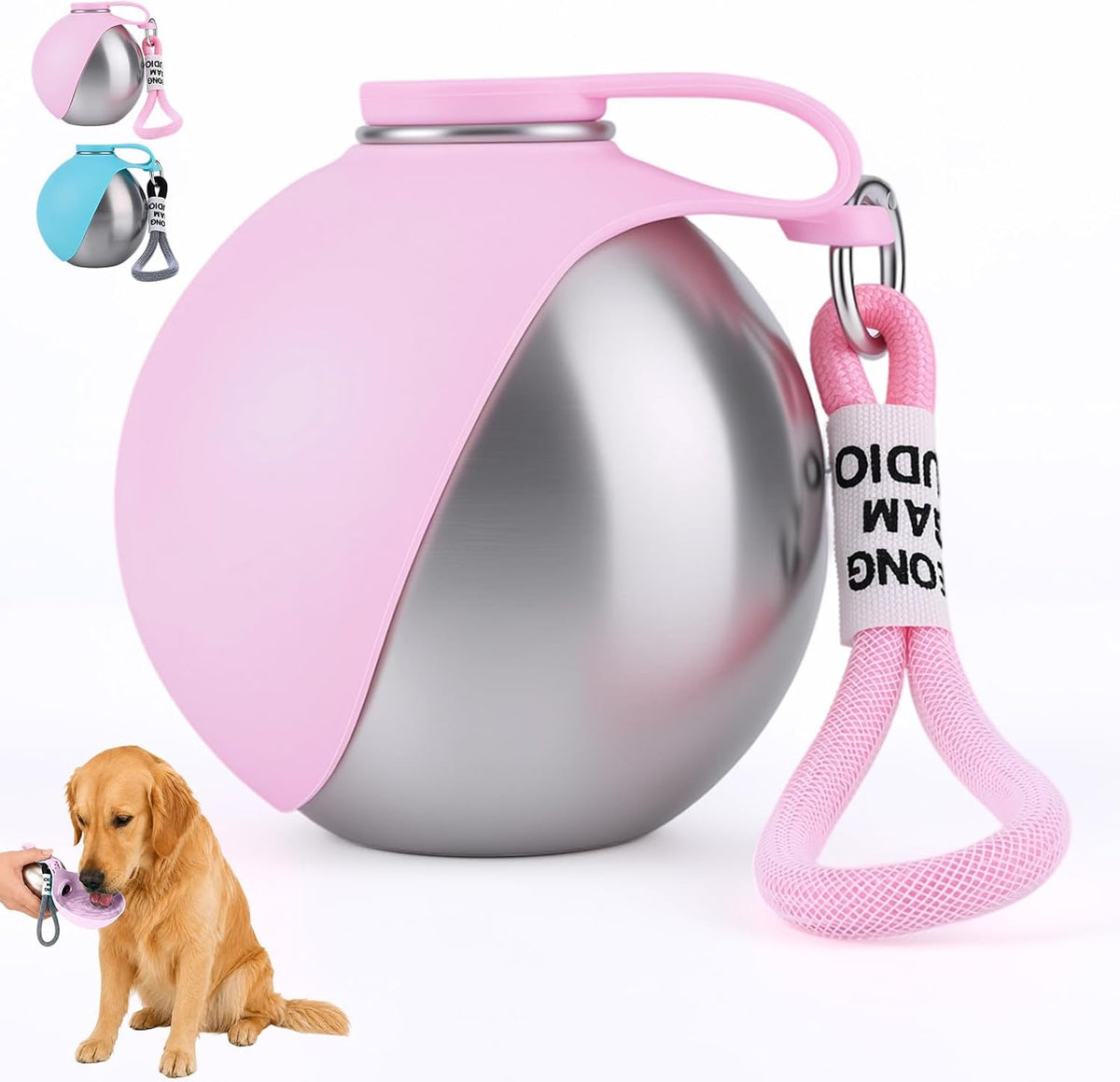 2 in 1 Portable Tumbler for Dogs,Portable Dog Water Ball,10Oz Stainless Steel Dog Water Bottle with Silicone Foldable Bowl, Leak-Proof 2 in 1 Portable Small Dog Water Bottle for Walking