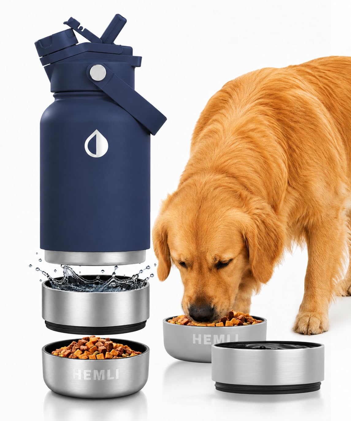 32 oz. Dog Water Bottle, Insulated Dog Travel Water Bottle, Stainless Steel Pet Water Bottle Dispenser, Portable Food and Water Bowl for Dogs for Walking Dog Canteen Travel Kit