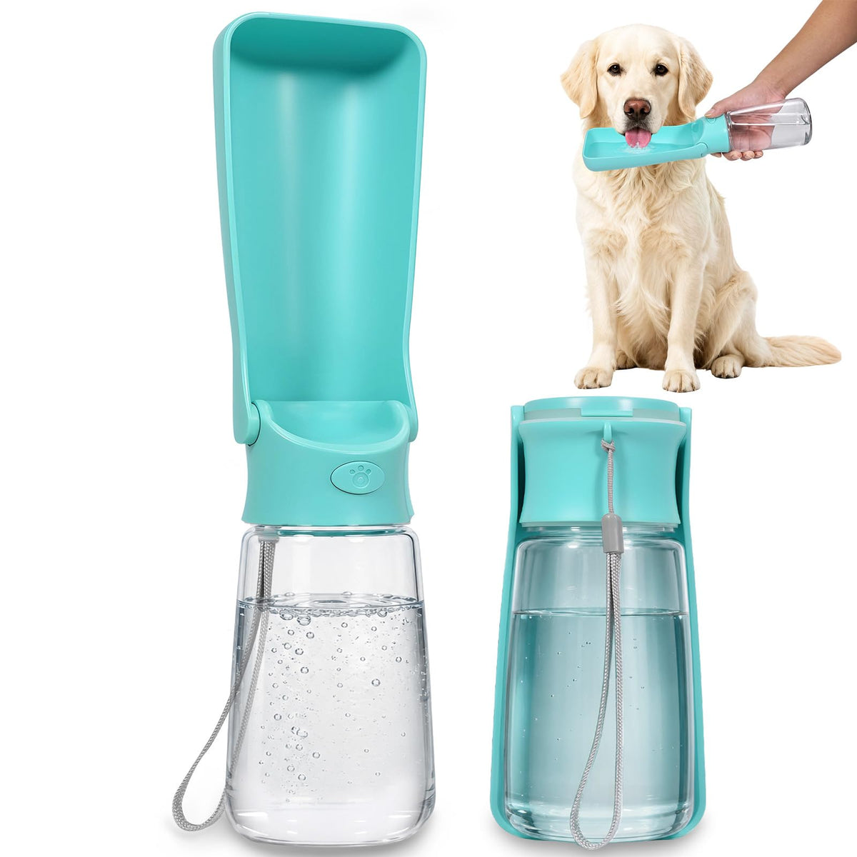 Foldable Dog Water Bottle, 12 oz Portable Pet Dispenser (Green)