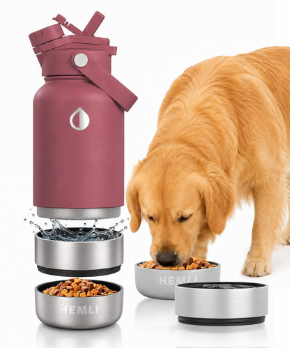 32 oz. Dog Water Bottle, Insulated Dog Travel Water Bottle, Stainless Steel Pet Water Bottle Dispenser, Portable Food and Water Bowl for Dogs for Walking Dog Canteen Travel Kit