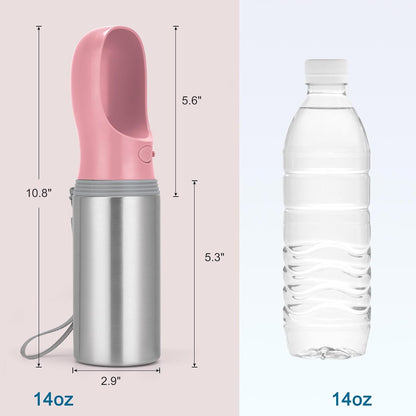 Portable Dog Water Bottle, 14 OZ Stainless Steel Pet Water Dispenser