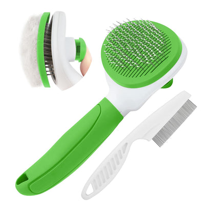 Cat Brushes for Indoor Cats, Dog Brush for Shedding with Metal Cat Comb, Self Cleaning Pet Hair Brush with Release Button for Grooming Kitten(Pink)