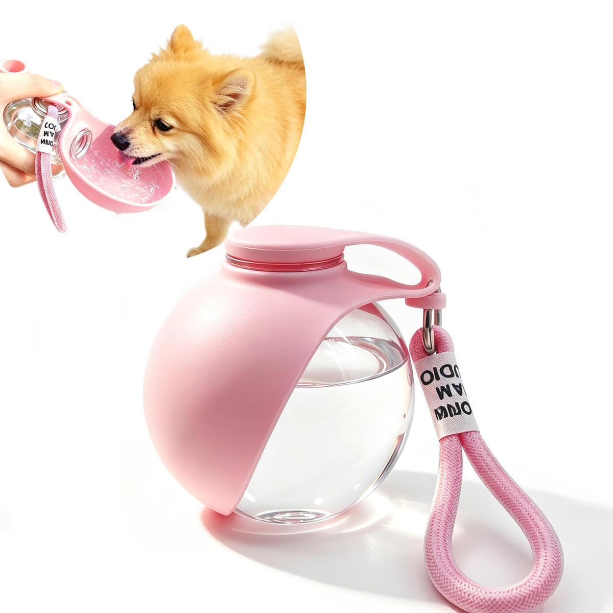 Dog Water Bottle Portable, 2in1 Round Foldable Water Bowl for Dogs Pink PET