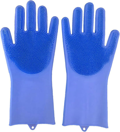 Pet Grooming Gloves, Silicone 5-Finger Deshedding Bath Brush Mitt, 13.39×6.30in Heat Resistant Massage Glove, Gentle Shedding Removal for Dogs Cats Rabbits Horses, Blue