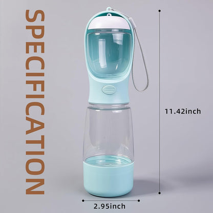 3-in-1 Portable Dog Water Bottle Leak Proof 14oz Blue