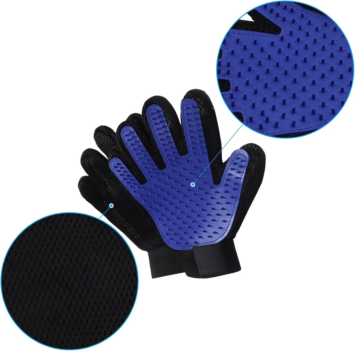 Pet Grooming Gloves, 1 Pair, Blue