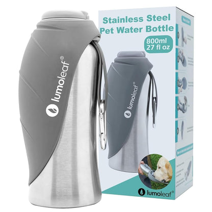 LumoLeaf Portable Dog Water Bottle 27 OZ, Stainless Steel Pet Travel Water Bottle Dispenser for Walking, Hiking and Outdoor, Portable Water Bowl for Large Dogs (Blue)