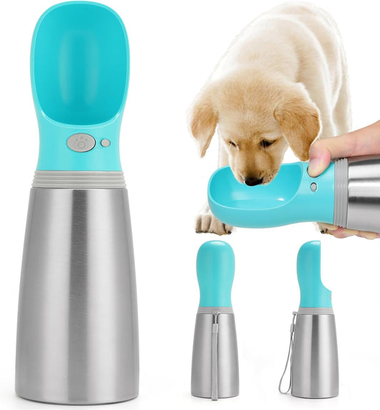 Portable Dog Water Bottle, 24 OZ Stainless Steel Pet Water Dispenser