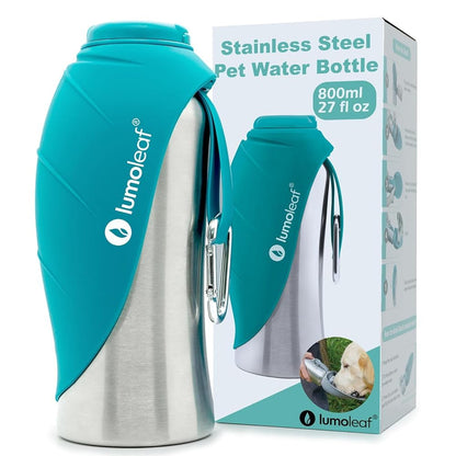 LumoLeaf Portable Dog Water Bottle 27 OZ, Stainless Steel Pet Travel Water Bottle Dispenser for Walking, Hiking and Outdoor, Portable Water Bowl for Large Dogs (Blue)