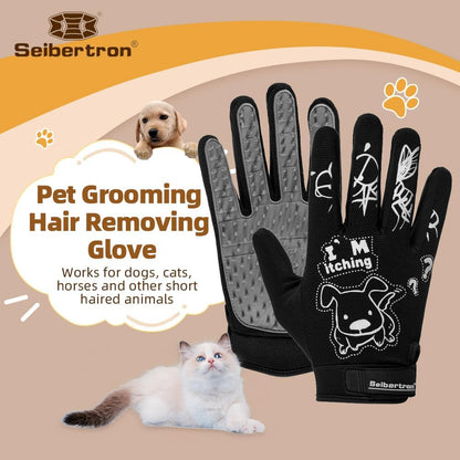 Seibertron Patented P.G.M.G-1 Pet Hair Remover/Deshedding Grooming Gloves Seven Sizes Fit All Works for Dogs, Horses, Cats and Other Animals Short Fur(1-Pair) Adult Black XS