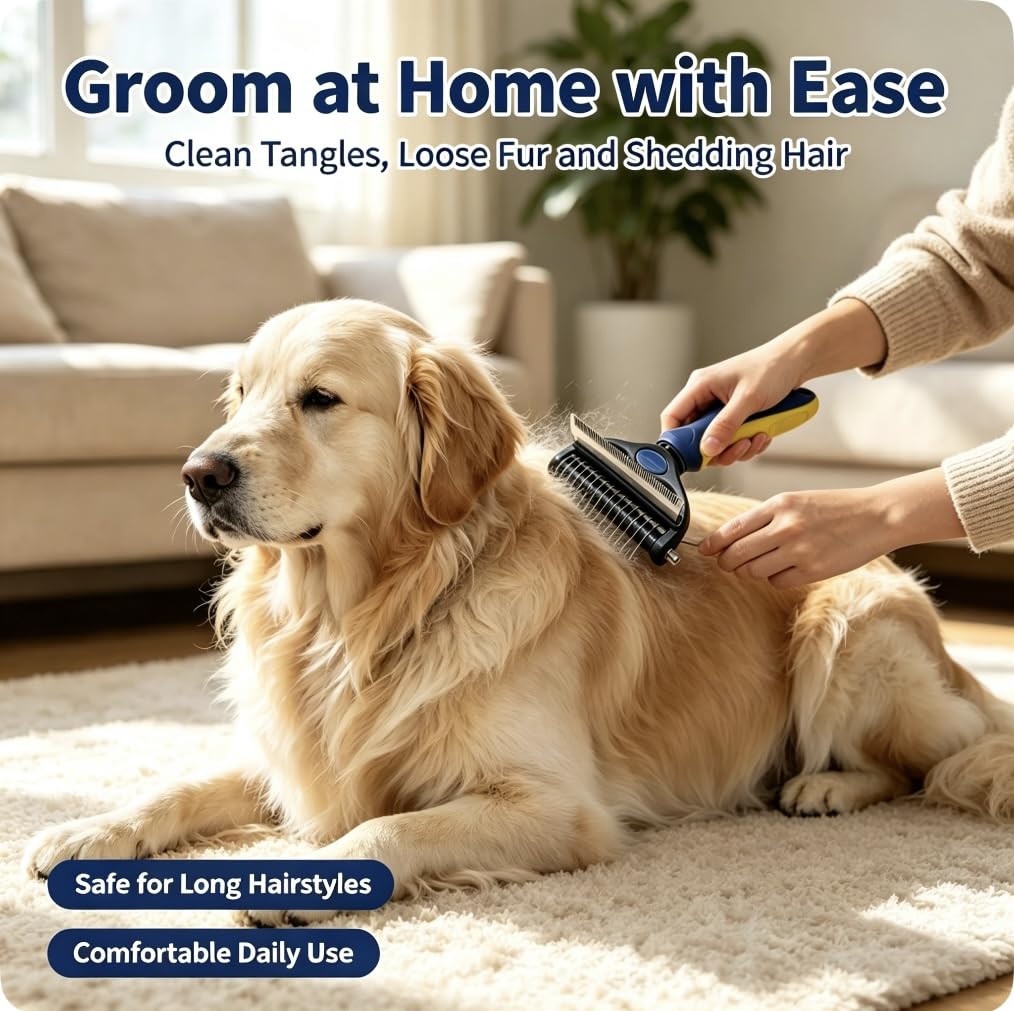 3-in-1 Pet Grooming Tool, Dematting Comb& Undercoat Rake for Dogs&Cats