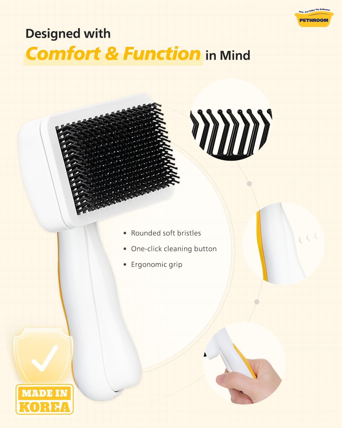 PETHROOM Self-Cleaning Slicker Brush for Dogs & Cats