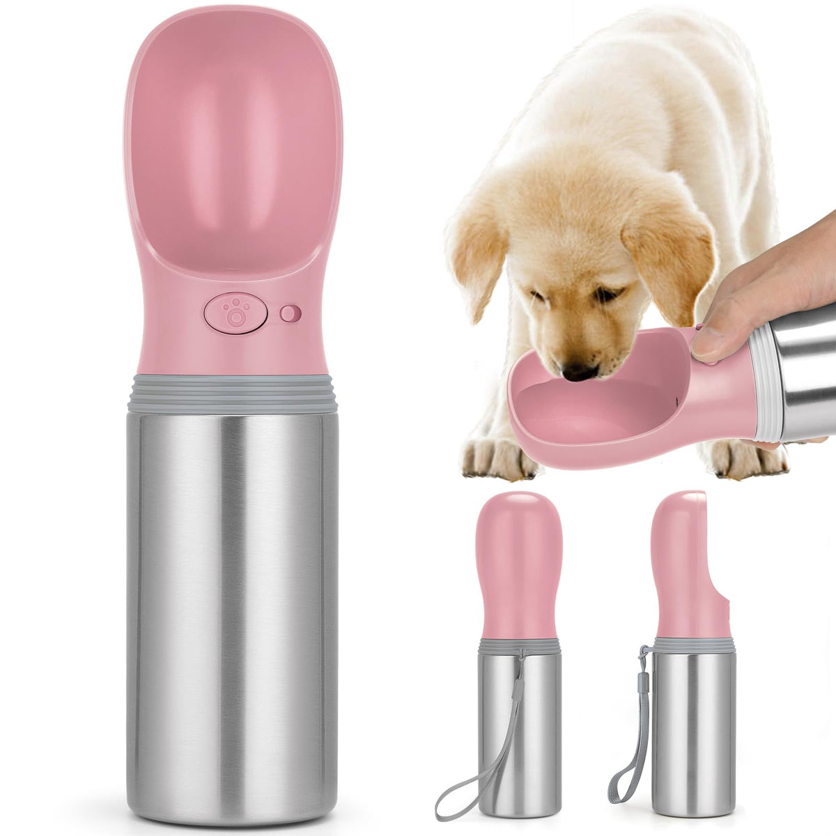 Portable Dog Water Bottle, 24 OZ Stainless Steel Pet Water Dispenser