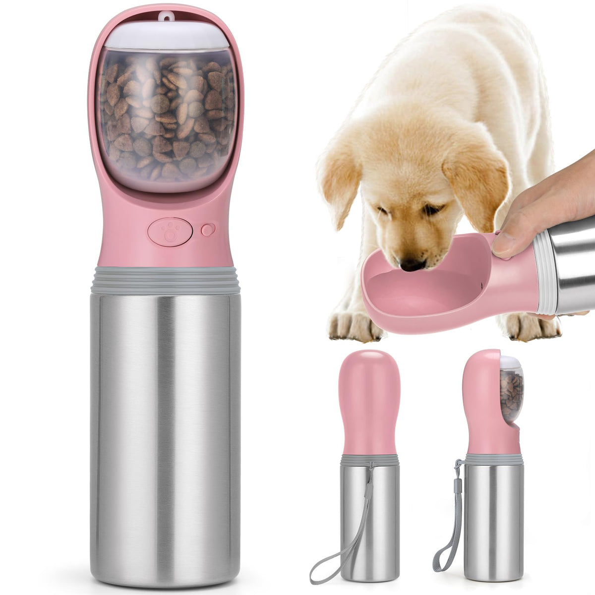 Portable Dog Water Bottle, 24 OZ Stainless Steel Pet Water Dispenser
