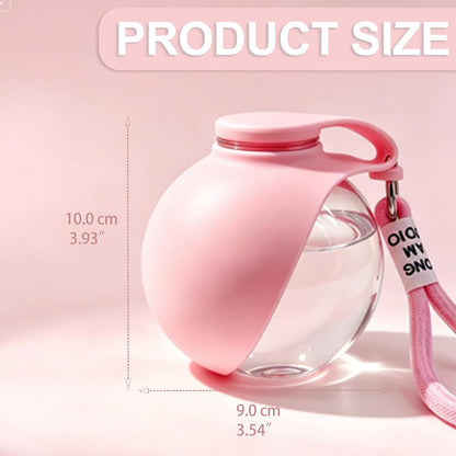 Dog Water Bottle Portable, 2in1 Round Foldable Water Bowl for Dogs Pink PET