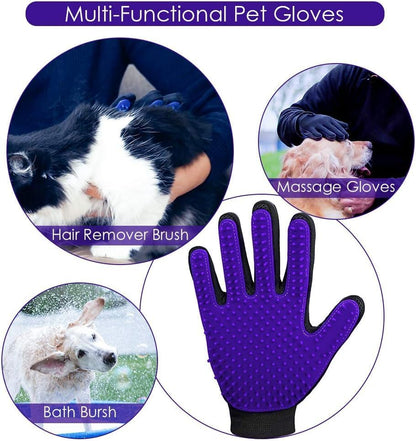 Pet Hair Removal Glove with 255 Silicone Tips for Dogs & Cats, Right Purple