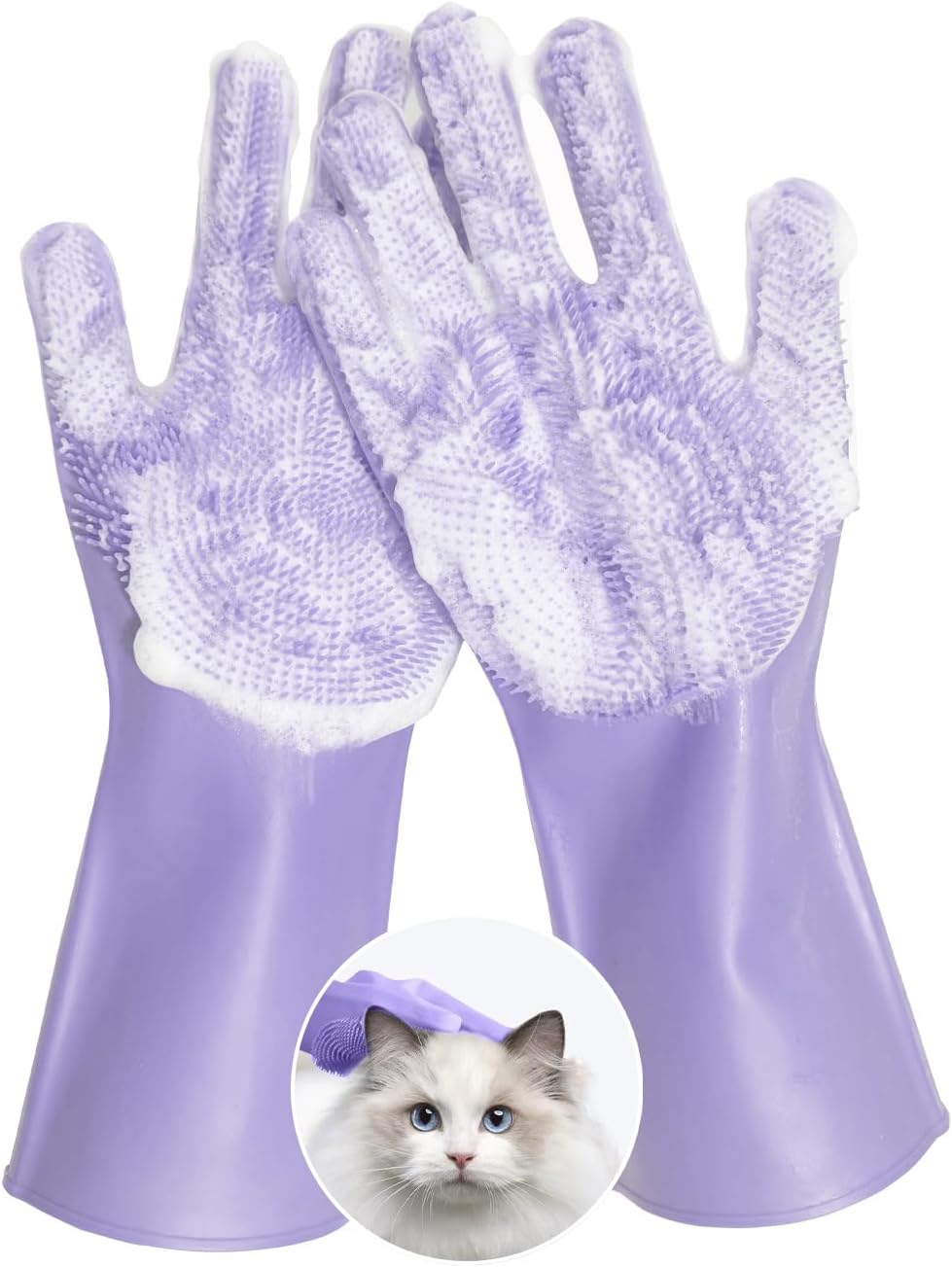 Pet Grooming Gloves, Silicone Bath Massage Gloves, Wet & Dry Use for Cats Dogs (Purple)