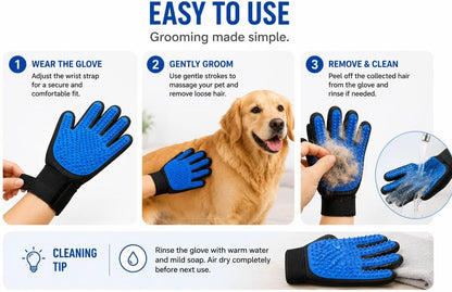 3-in-1 Pet Grooming Kit – Pet Deshedding Glove, 360° Silicone Finger Toothbrush, and Professional Dog Nail Clippers with File – Complete Grooming Set for Cats & Dogs with Short or Long Fur